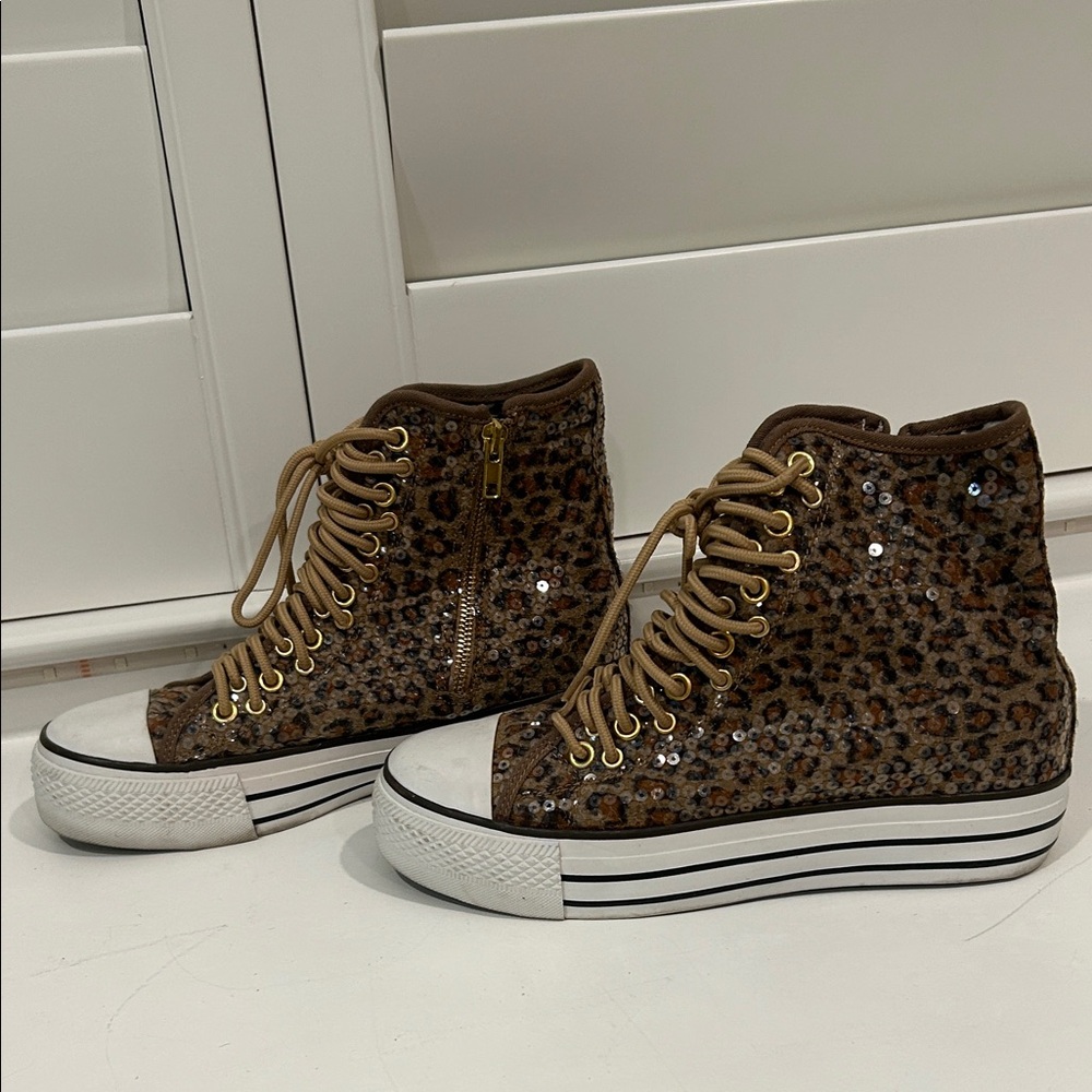 Leopard Sequin High-Top Sneakers